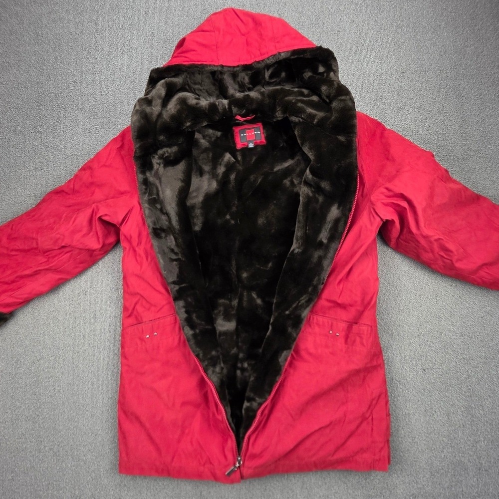 Gallery Hooded Faux Fur Lined Parka Jacket Womens Red Mid Length‎ Coat Size M - Picture 3 of 8
